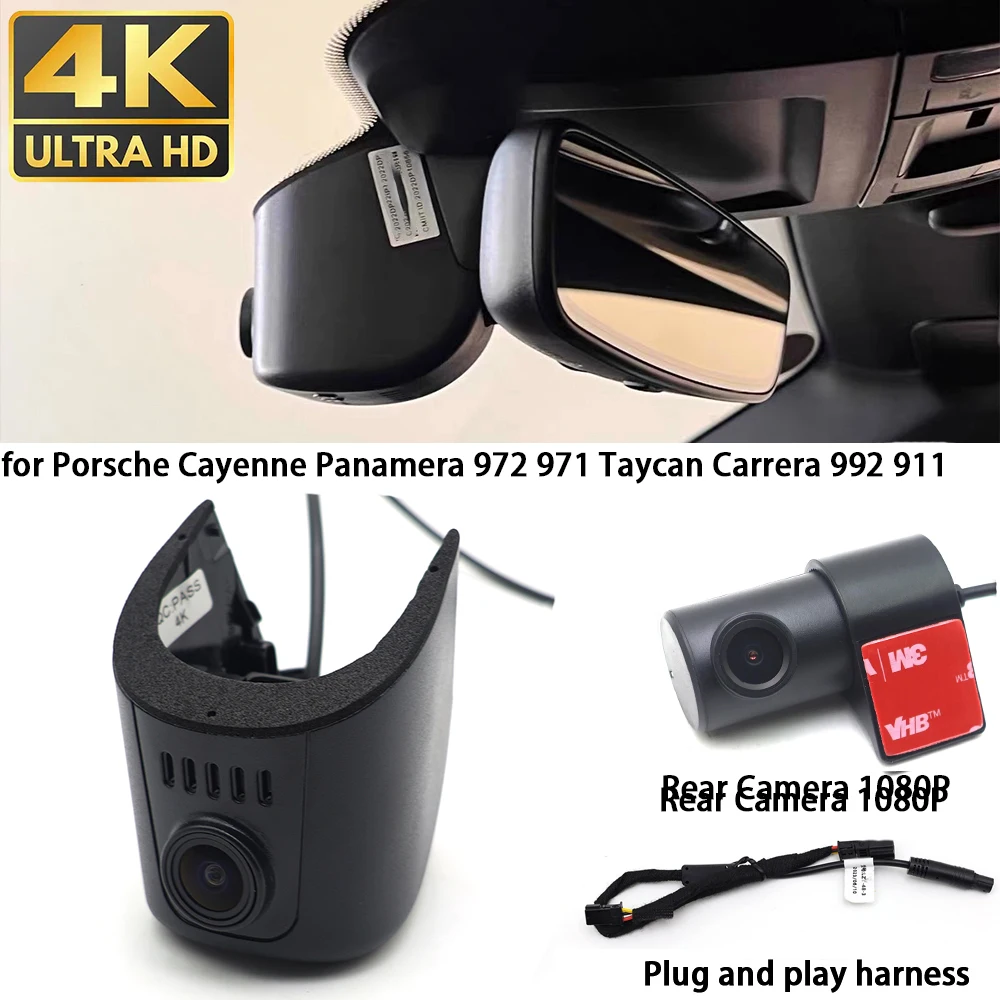 for Porsche Cayenne Panamera 972 971 Taycan Carrera 992 911 4K Dash Cam Front Rear Camera DVR Plug and Play Video Recorder Wifi