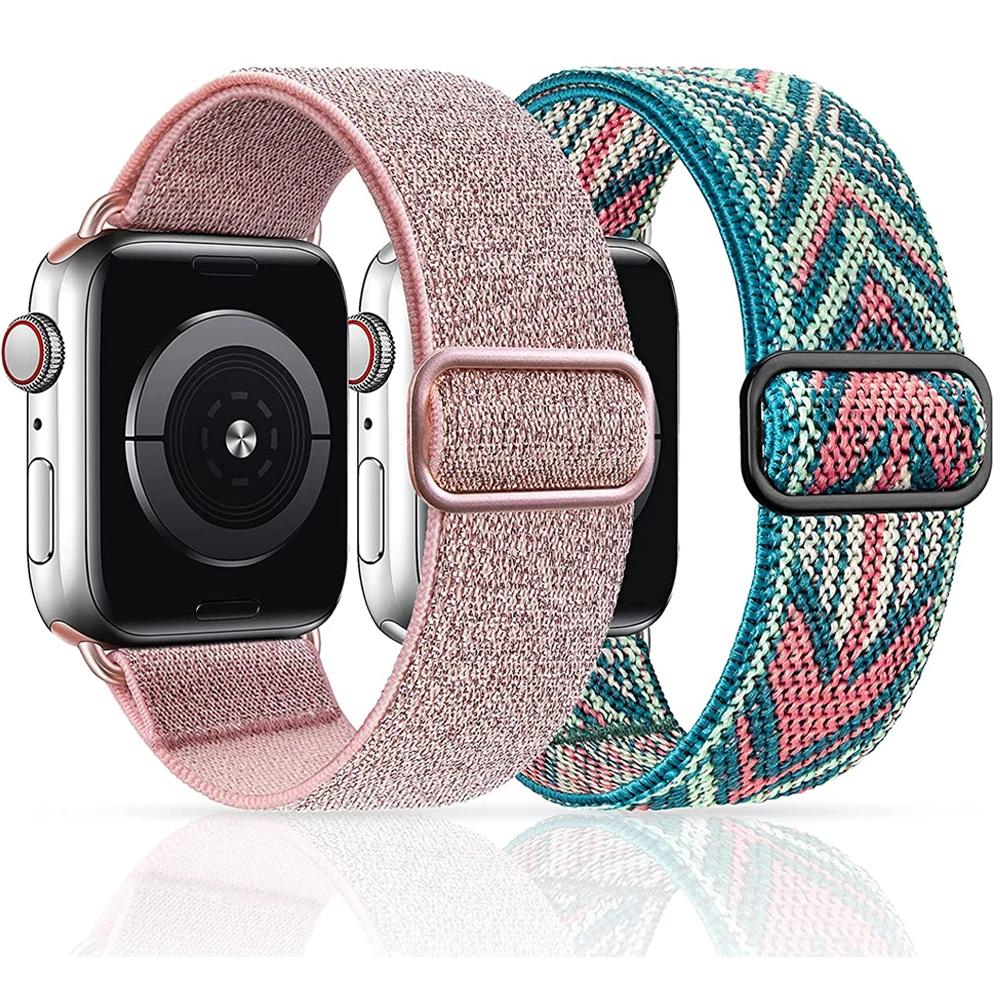 Elastic Shiny Strap for Apple Watch ultra 49mm Series 8/7 41mm 45mm 38/4240/44mm Nylon Bohemian Bracelet iWatch 6 5 4 3 Se Band