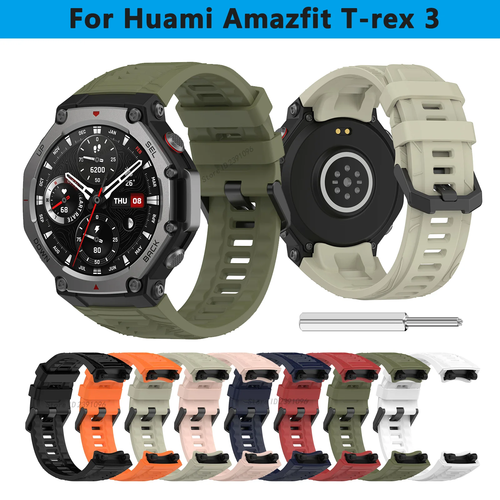 Silicone Strap For Huami Amazfit T-Rex 3 Smart Watch sport bands Strap For T-Rex 3 A2322 Replacement Bracelet Accessories