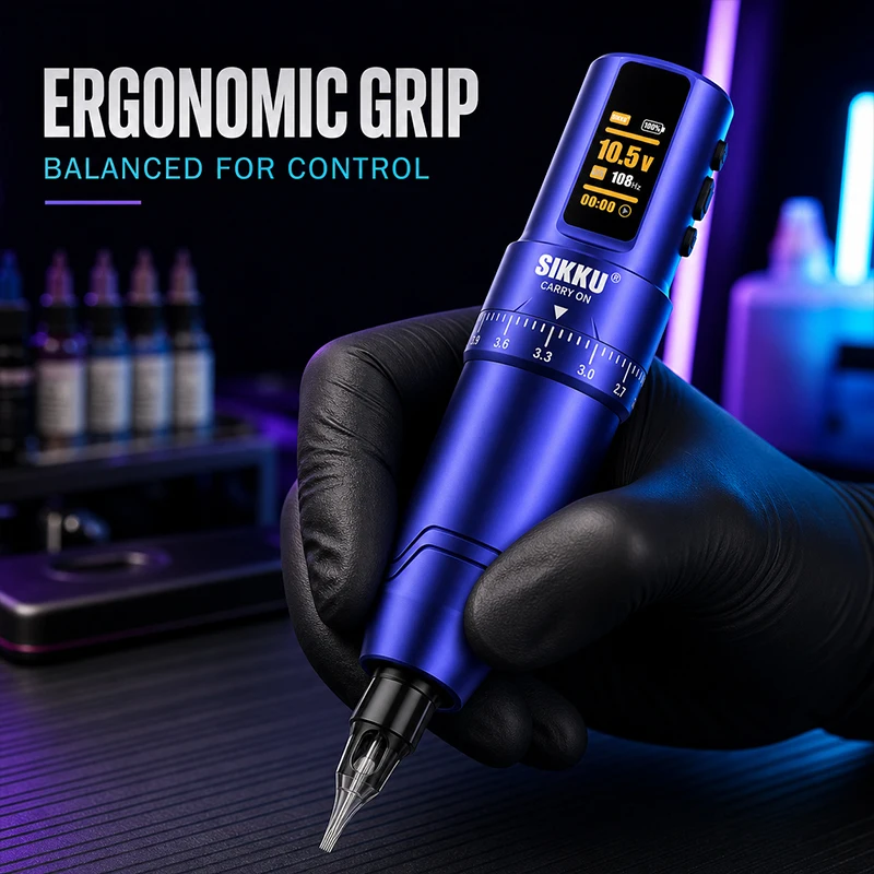 SIKKUE Wireless Tattoo Pen Machin Supply for Body Art Permanent Makeup Adjustable Beginners set rechargeable tattoo gun