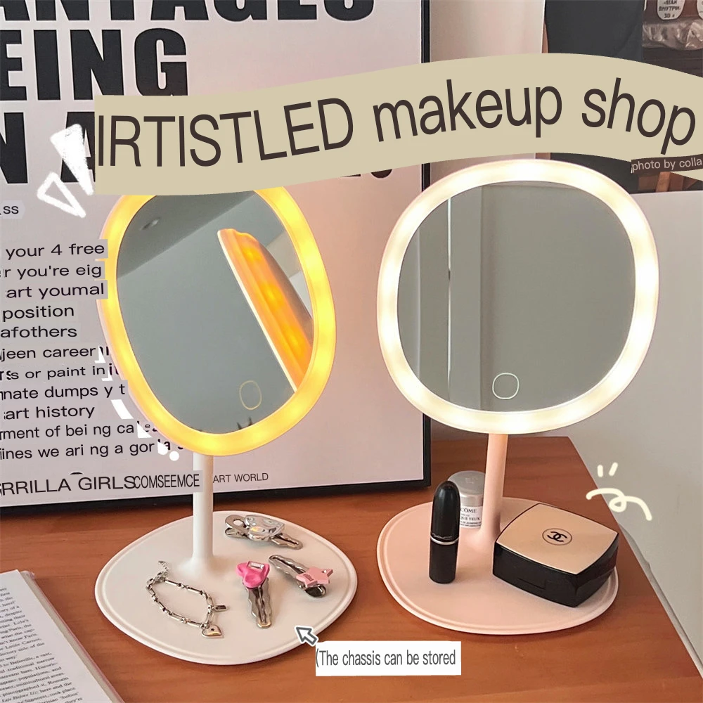 Portable LED Vanity Mirror with Three Adjustable Gears Student Dormitory Desktop Makeup Mirror Internet Famous