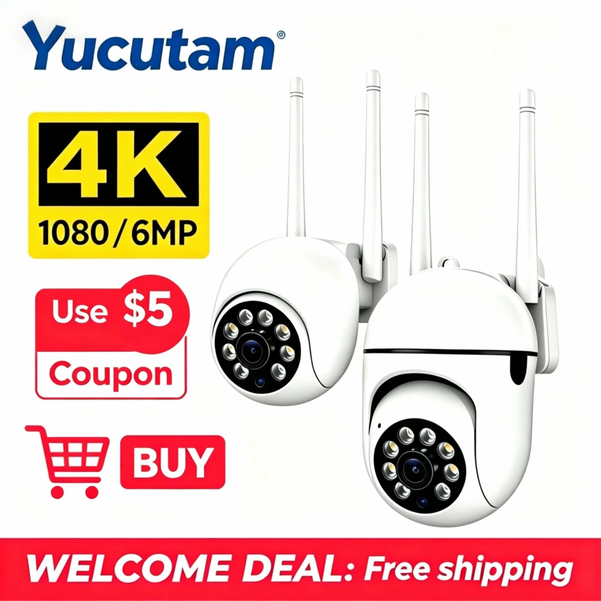 8MP Wireless network outdoor camera, 6MP, 4K HD, motion detection, dual audio, full-color night vision, 360° indoor baby monitor