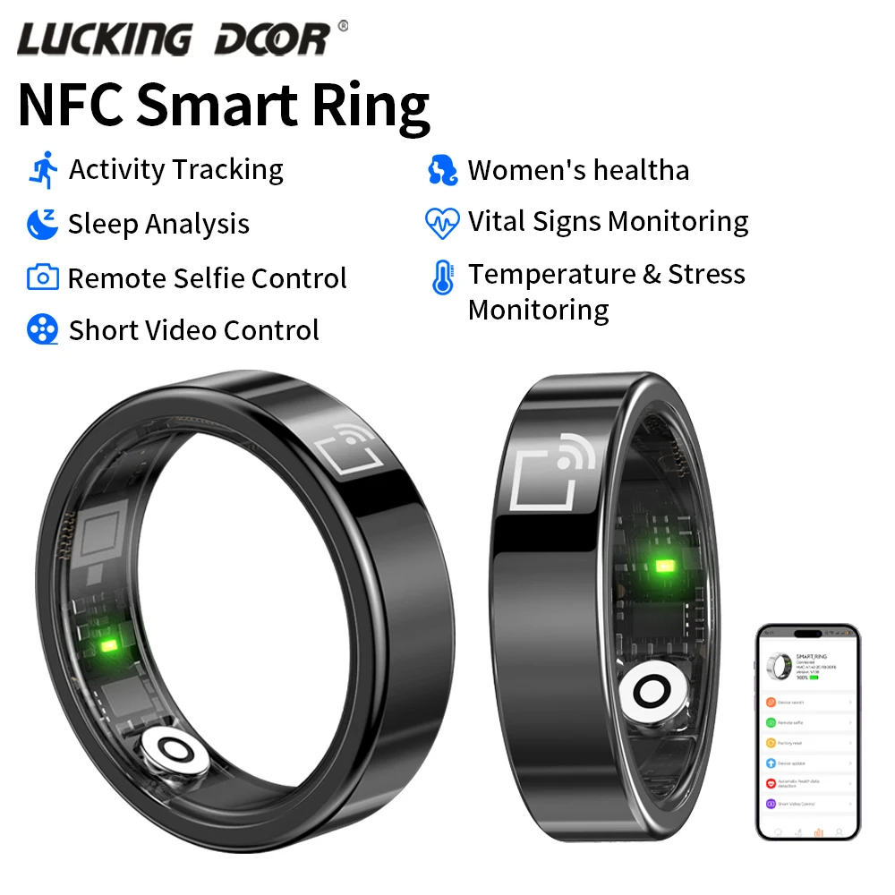IP68 Waterproof NFC Smart Ring Multi-Sensor Health Tracker Heart Rate Blood Oxygen Sleep Monitor NFC Touch Door Access Control