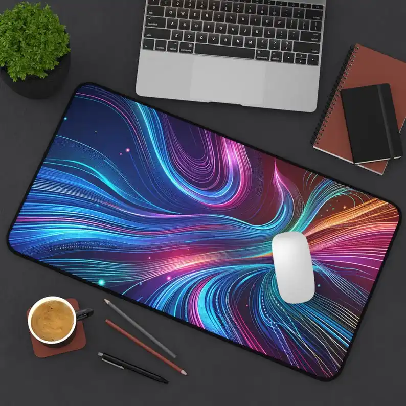 Abstract Neon Wave Mouse Pad, Non-slip and Waterproof Mouse Pad, Office Game Desk Decoration Mat, The Perfect Gift for Friends.