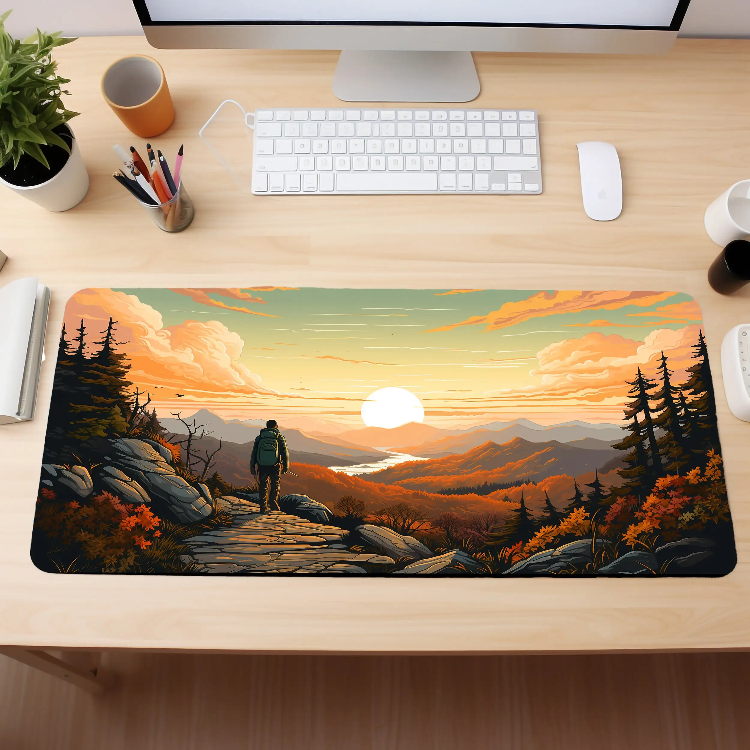Sunset Scenery Desk Mat, Non-slip and Waterproof Mouse Pad, Office and Gaming Desk Decoration Mat, The Perfect Gift for Friends.