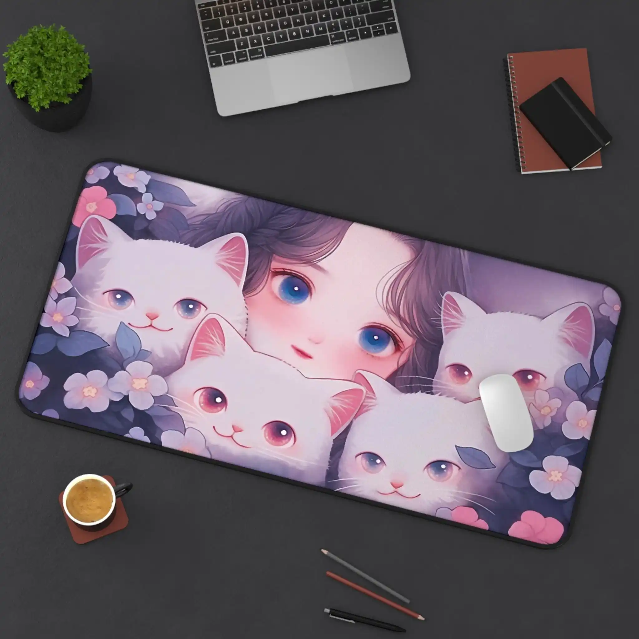 Cute Girl and Adorable Cat Pattern Mousepad,non-slip and Waterproof Mouse Pad,office Decorative Deskmat,perfect Gift for Friends