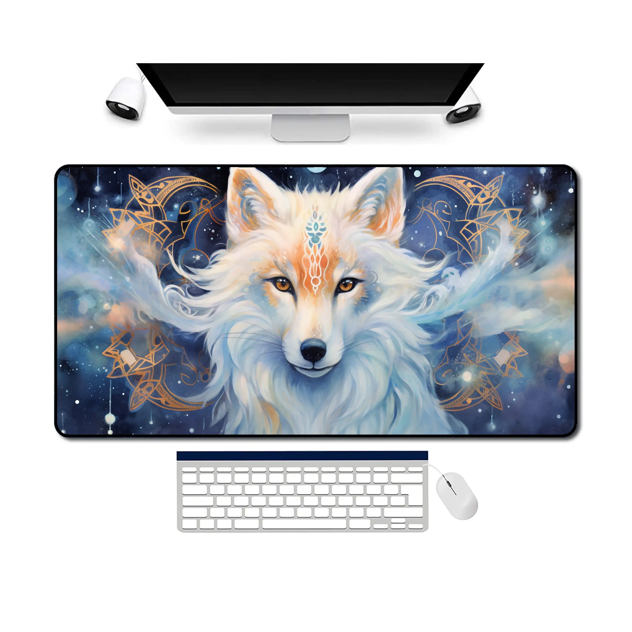 White Fox Desk Mat, Non-slip Waterproof Gaming Mouse Pad, Office and Gaming Desk Decorative Mat, The Perfect Gift for Friends.