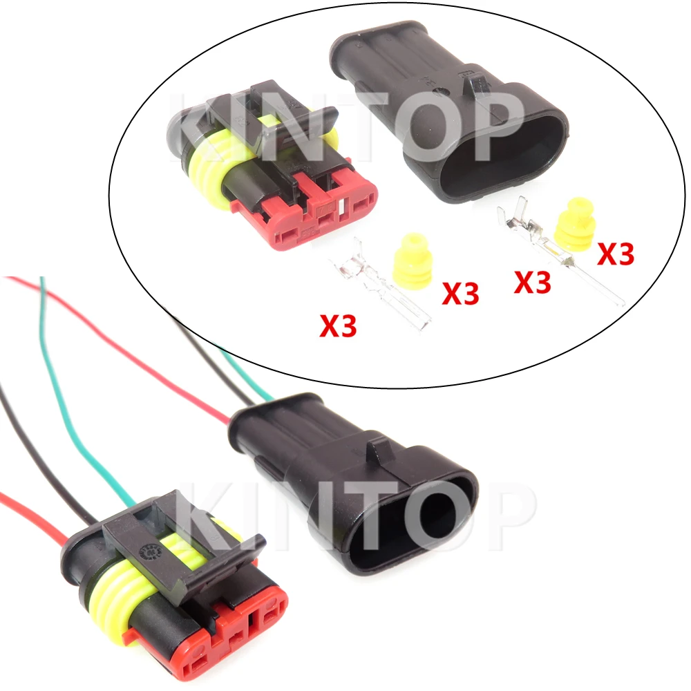 1 Set 3 Pin Waterproof Wire Harness Electrical Connector AC Assembly 282087-1 282105-1 Car Sealed Adapter Auto Accessories
