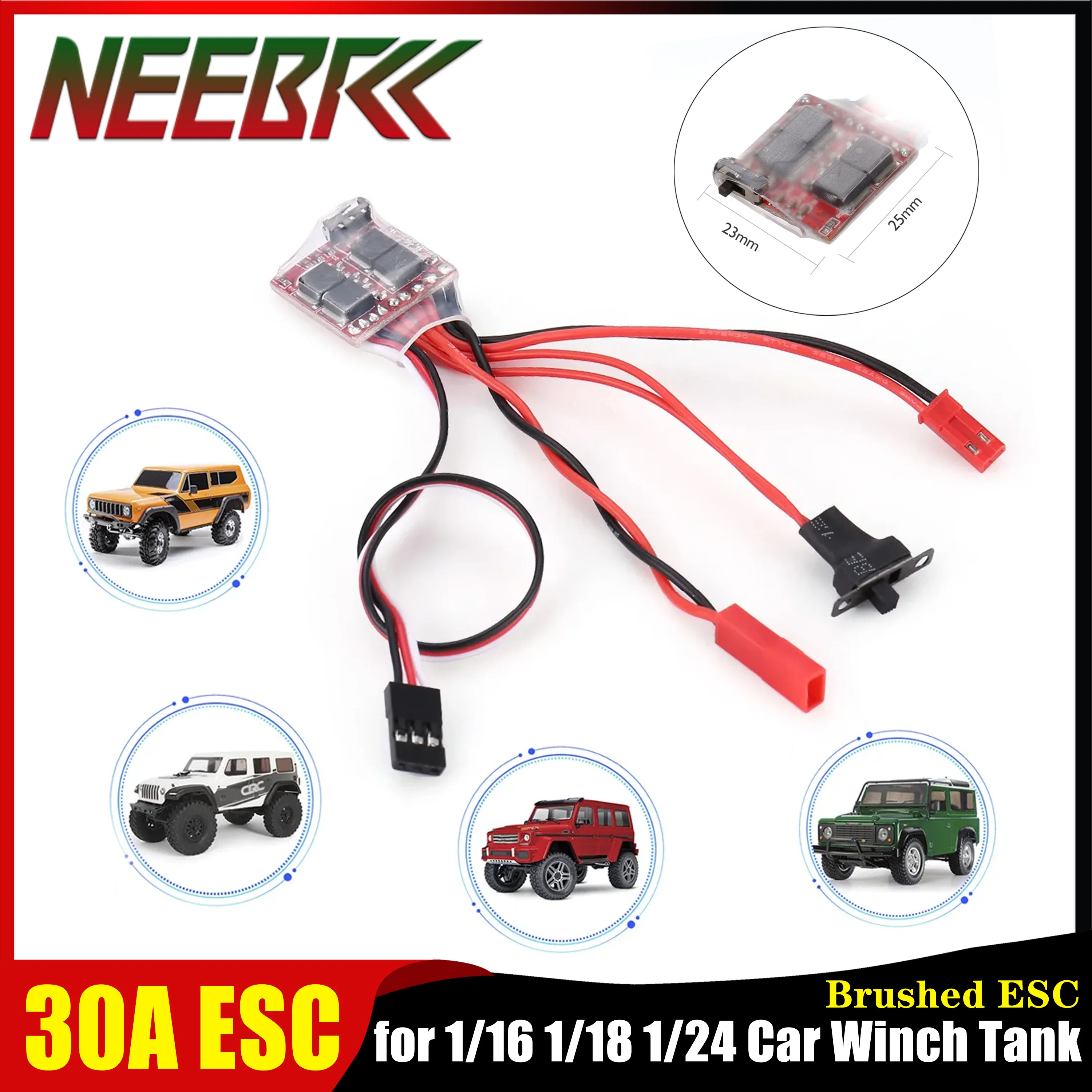 RC 30A Mini Brushed ESC Electric Speed Controller Forward Reverse Brake Motor for 1/16 1/18 1/24 Car Winch Tank Boat Accessories