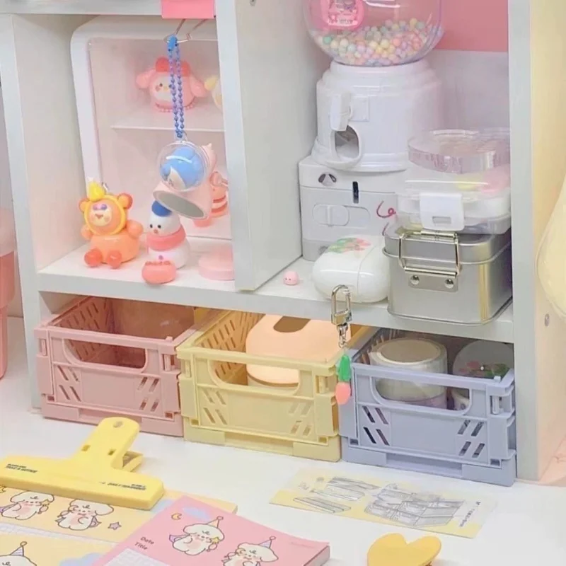 Plastic Foldable Storage Box Stackable Cute Organizer 6 Color Basket for Student Office Stationery Makeup Toys Home Organizing