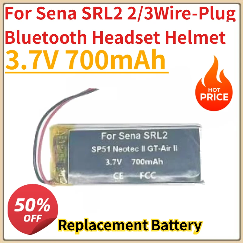 High Quality New 3.7V 1000mAh Rechargeable Battery For Sena SRL2 2/3Wire-Plug Bluetooth Headset Helmet Replacement Battery