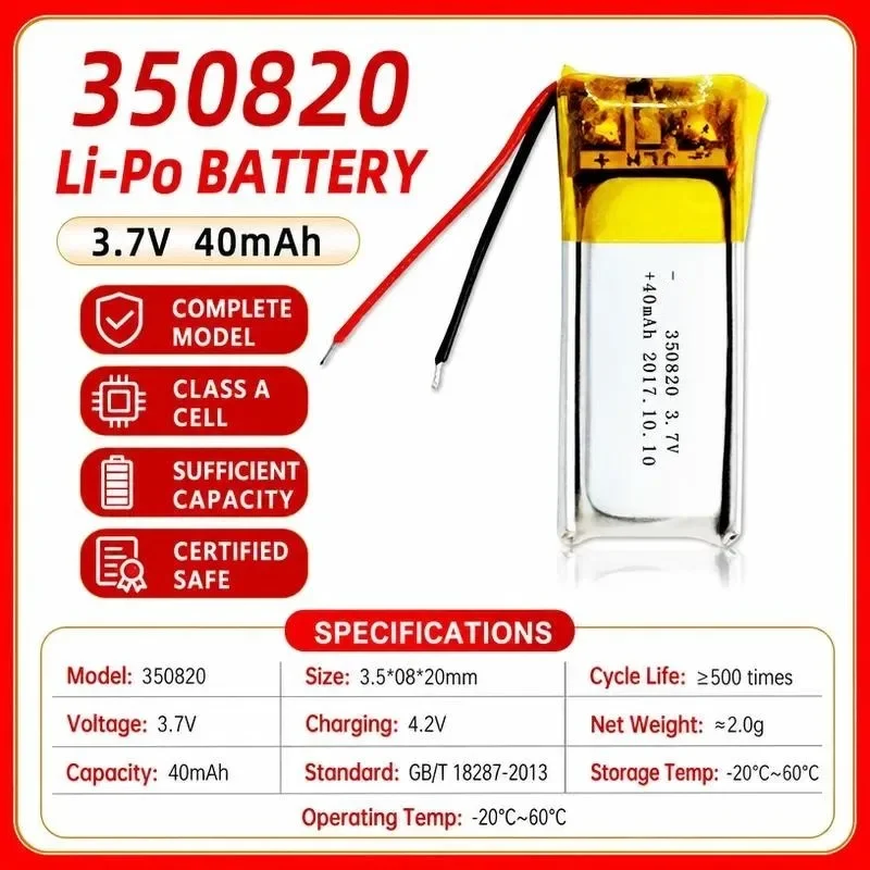 [New] 3pcs 350820 40mAh Polymer Lithium Battery for Bluetooth Headset Smart Selfie Stick Smart Bracelet Rechargeable