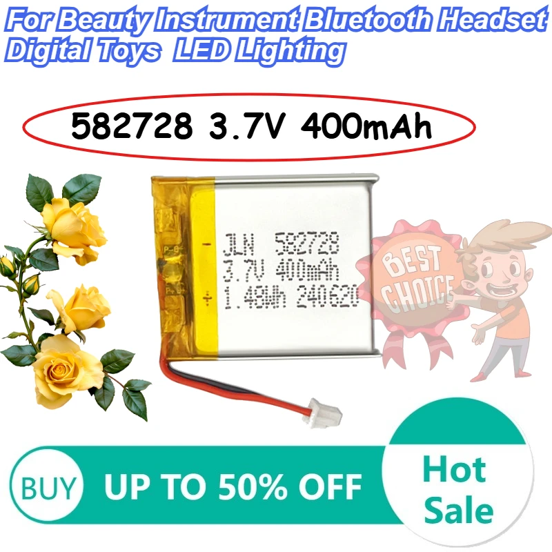 582728 3.7V 400mAh Rechargeable Li-Polymer Battery for LED Lighting Digital Toys Beauty Instrument Bluetooth Headset Batteries