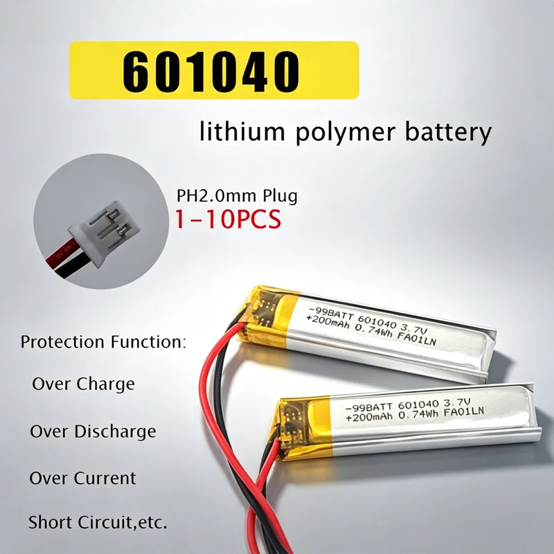 601040 Polymer Lithium Battery 3.7V 200mAh Rechargeable Batteries for Recording Pen, Bluetooth Headset, Early Education Machine