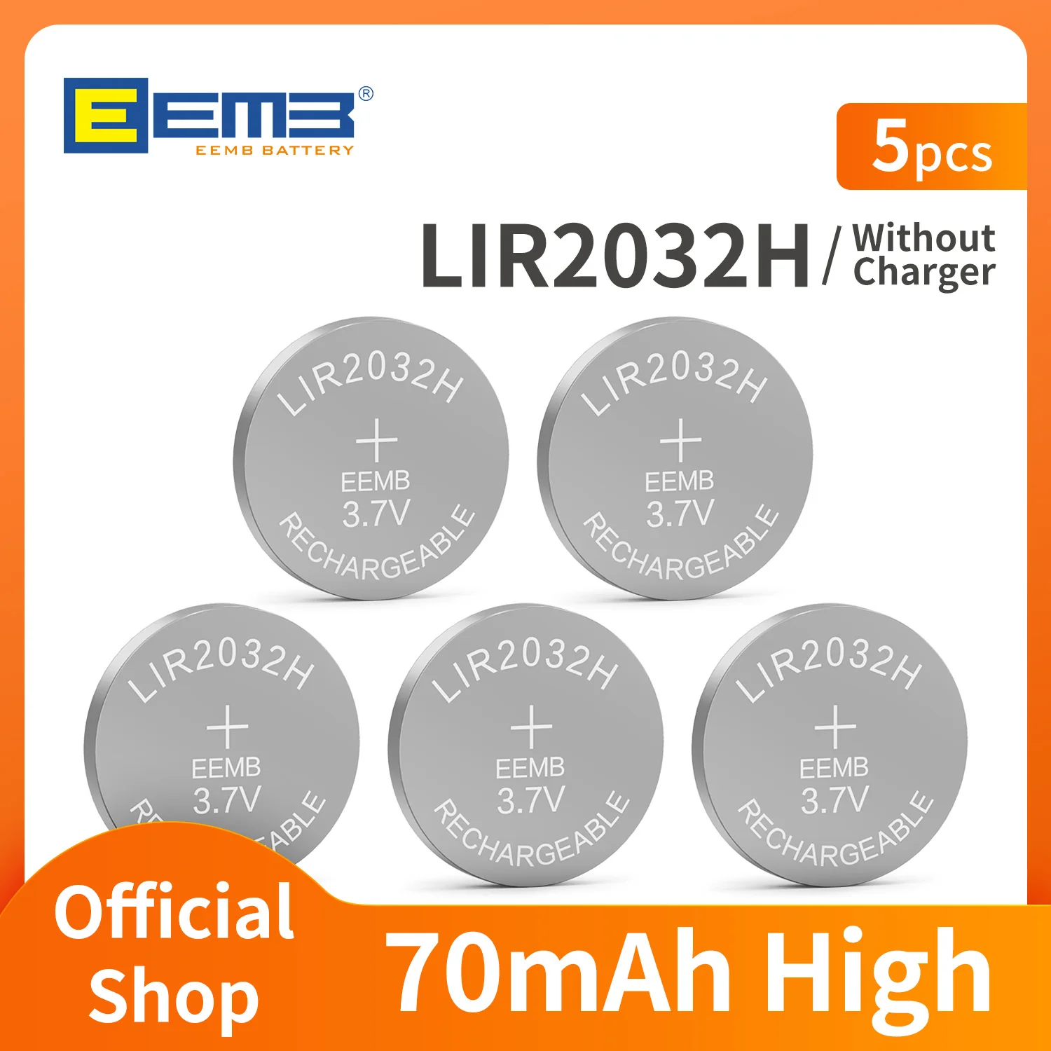 EEMB LIR2032H 70mAh High Capacity Rechargeable Lithium Battery With Charger for Computer Motherboard Hearing Aids Headset