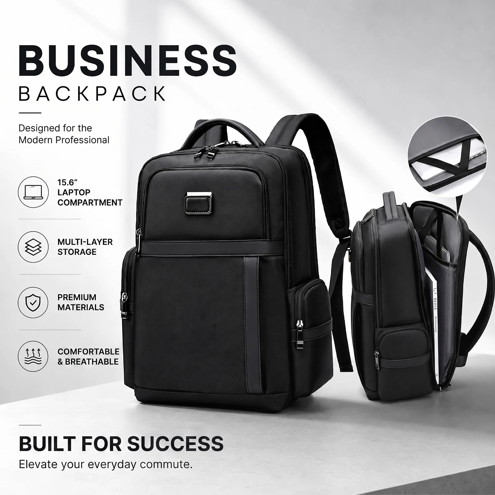 Lightweight Backpack for Men,Large Capacity Business Travel Laptop Bag,2-in-1 Casual Commuter Daypack for Work/College,Durable