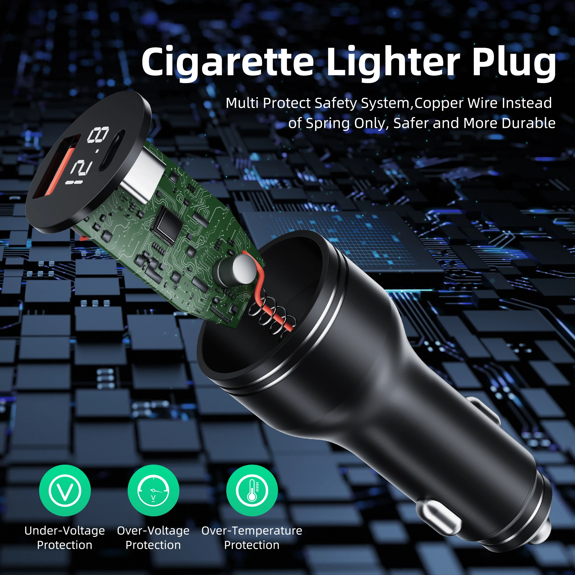 140W PD Car Adapter with Voltmeter and USB-C to DC 16.4FT Power Cable Waterproof Charger Cord for Starlink Mini Car Power Supply