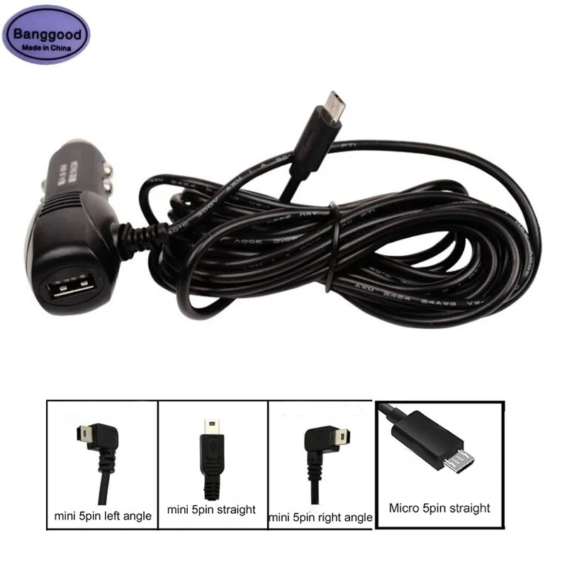 DC 8V-36V to 5V 2A Mini / Micro 5PIN Car Cigarette Lighter Charger 3.5m Cable Adapter with USB Port For Car DVR Vehicle Charging