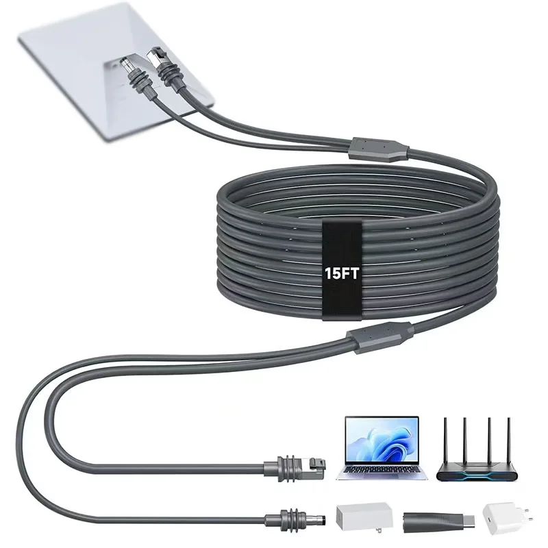 2-In-1 Ethernet Connection Cable DC / USB C Charging For Starlink Mini Extension Cable Power Supply Automotive Accessories