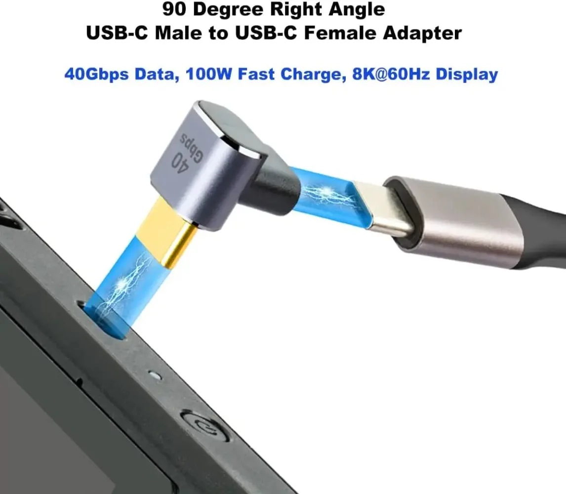 USB-C 90 ° Adapter USB-C 4.0 40Gbps PD 100W 8K 60Hz Male To USB-C Female Adapter for Steam Deck Switch Notebook Tablet