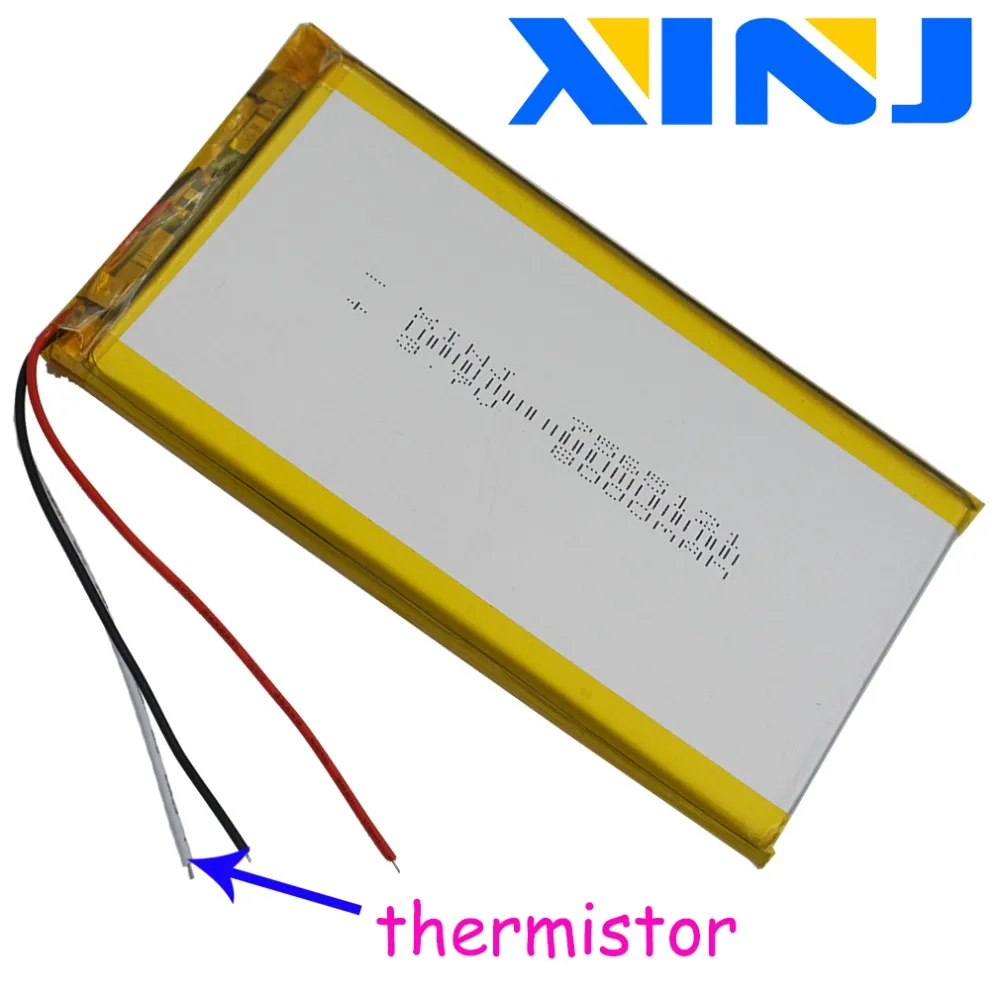 3.7V 8000mAh 29.6Wh Li-Polymer Li Lipo Battery 3 Wire Thermistor 7565121 For GPS PSP PAD Portable DVD Power Bank Tablet PC IPTV