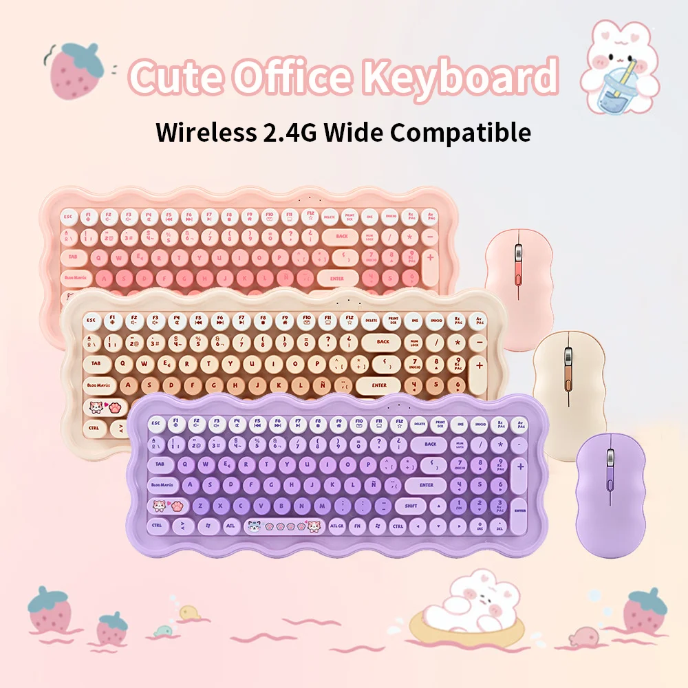Wireless Keyboard Mouse Set Wireless Battery Version Wireless 2.4G Mute Button Cute Apppearance Office Use Keyboard Mause