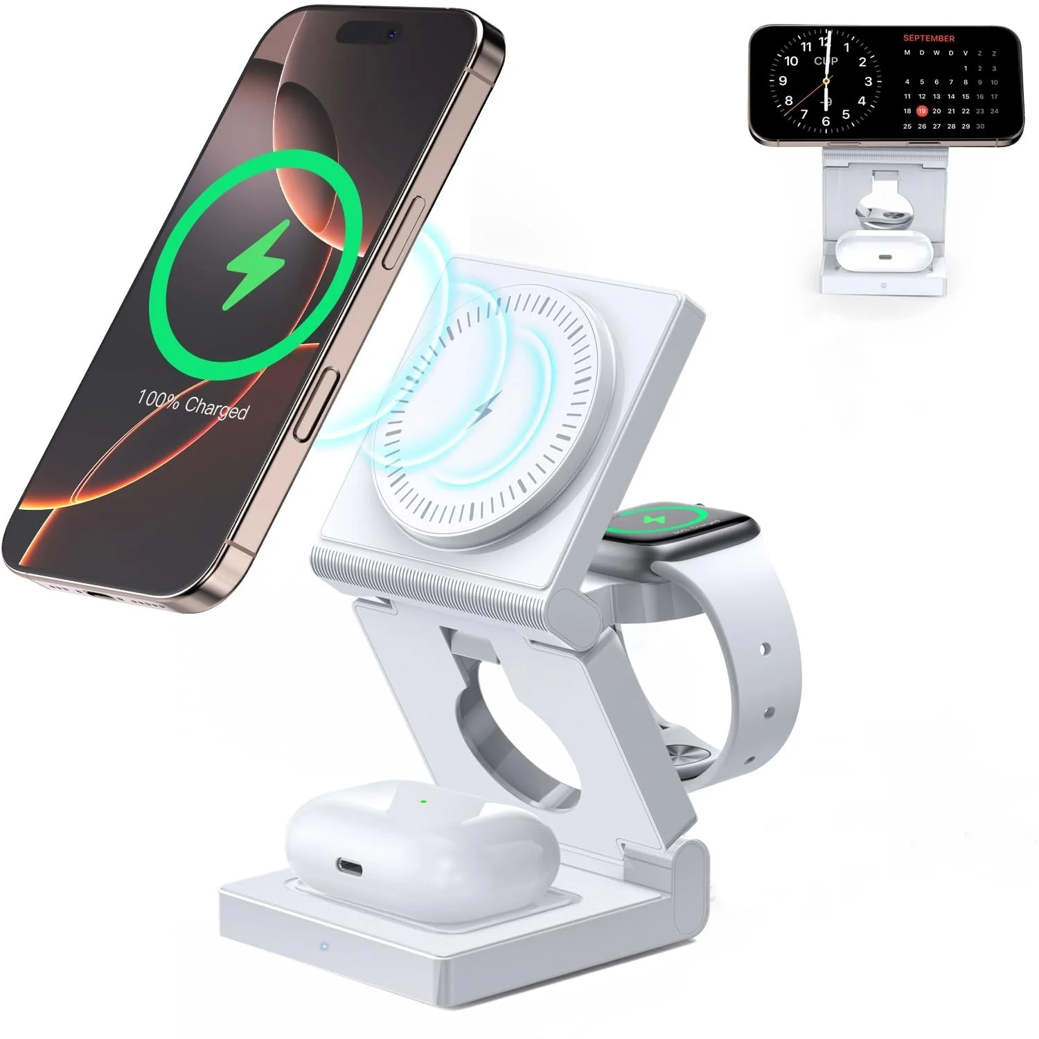 3 in 1 Foldable Magnetic Wireless Charger Stand for Apple Multple Devices for iPhone 17 16 15 14 13 12 Pro/Pro Max/Plus/Watch/A