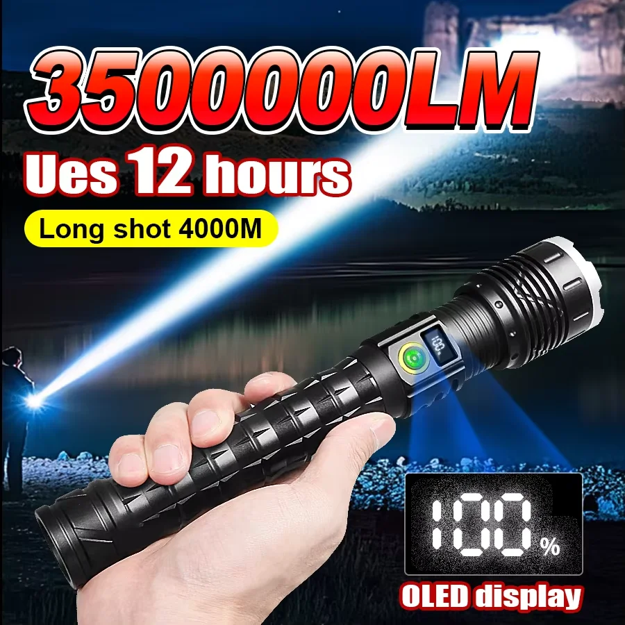 900W Super Bright LED Flashlight Rechargeable 4000M Tactical Torch High Power Camping Lantern For Outdoor Hiking Fishing 2025