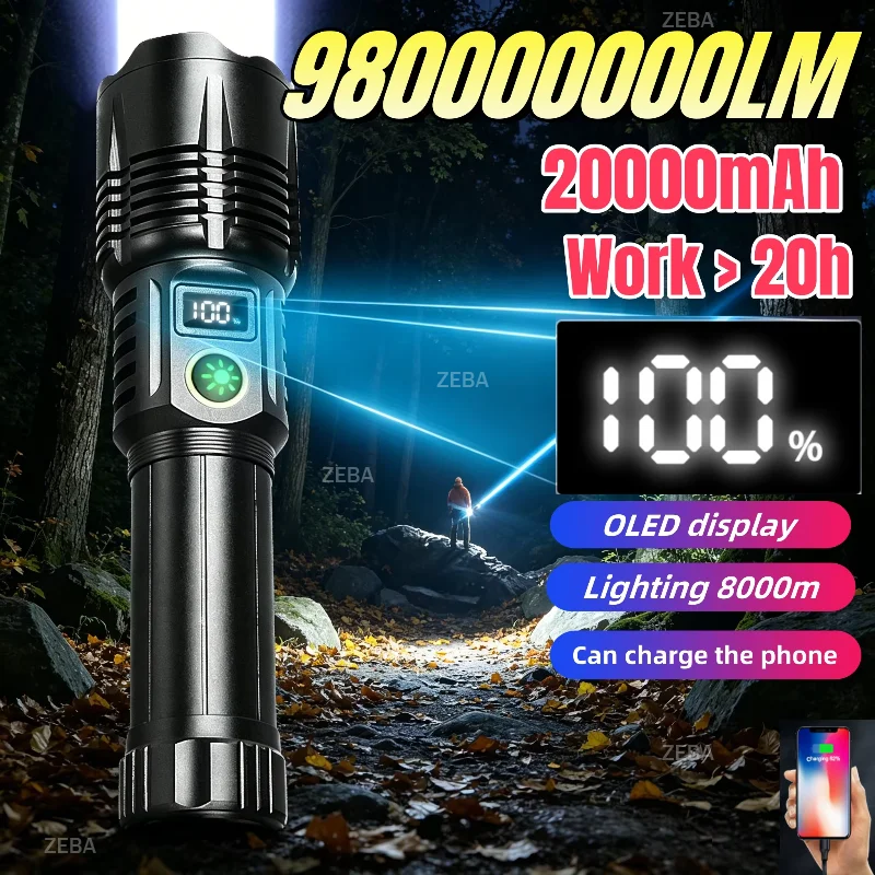 980000000LM Super Bright Spotlight Long Range LED Flashlight Rechargeable Waterproof Portable Torch For Camping Fishing Hunting