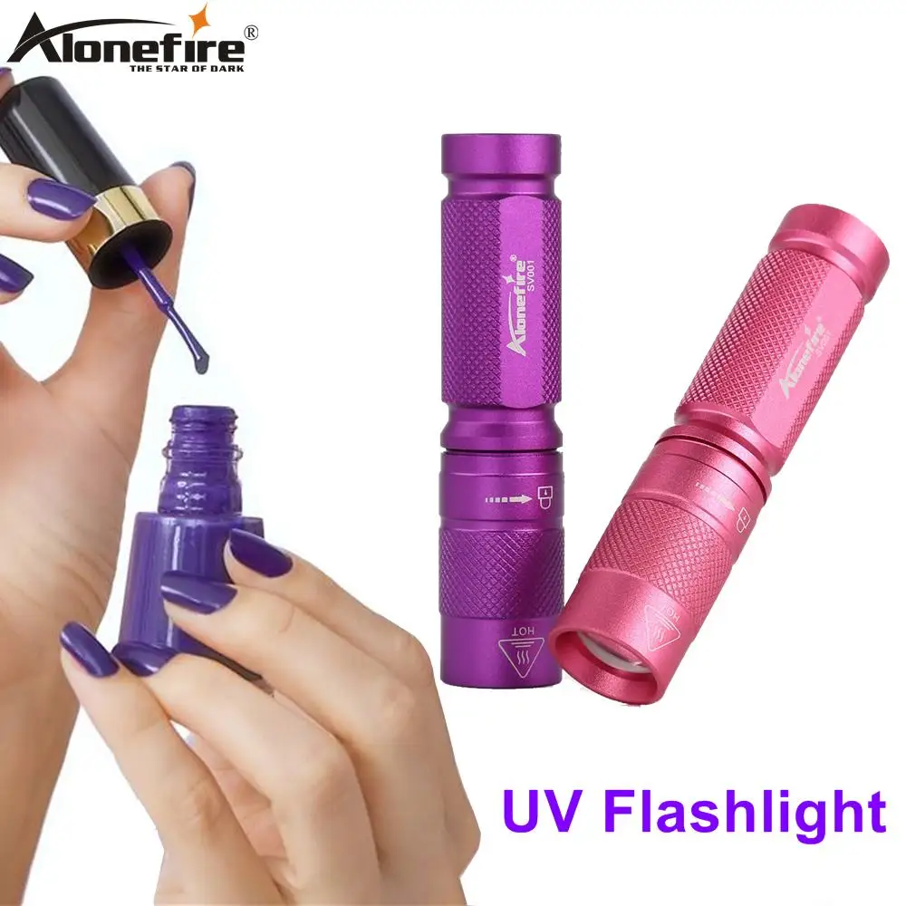 AloneFire SV001 365nm LED UV Light Flashlight Torch UV Curing Travel Hotel safety UV Scorpion Money Detection Lamp AA battery
