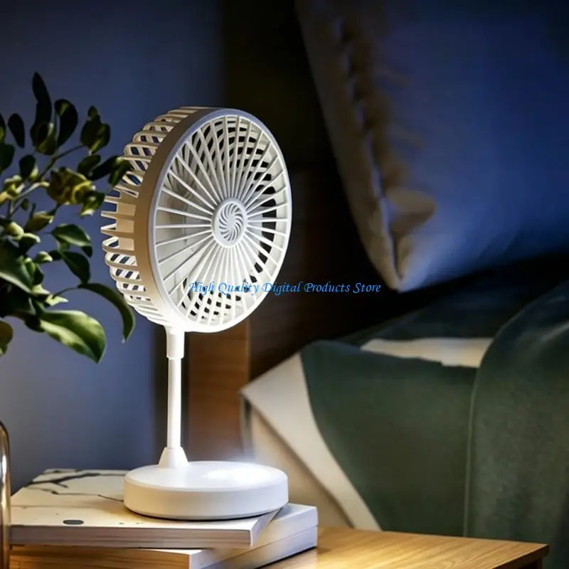 U2JE Desk Fan Quiet Portable Tabletop Adjustable 4 Speed Fan with LED Light for Home Outdoor Travel School Kitchen Bedroom
