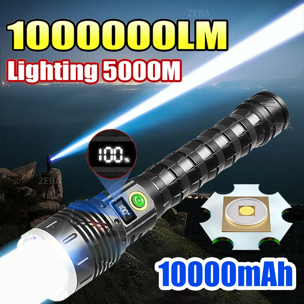 10000000lm Most Powerful Led Flashlight Rechargeable Type-c Flashlight Long Range 5000m Tactical Torch Light For Camping Hunting