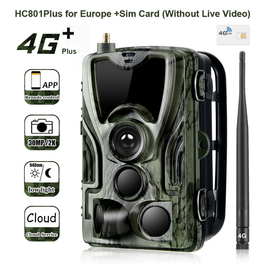 4G Wireless Trail Camera HC801PRO with Free APP Cloud Service 30MP 4K Wildlife Hunting Surveillance Cellular Mobile Camera