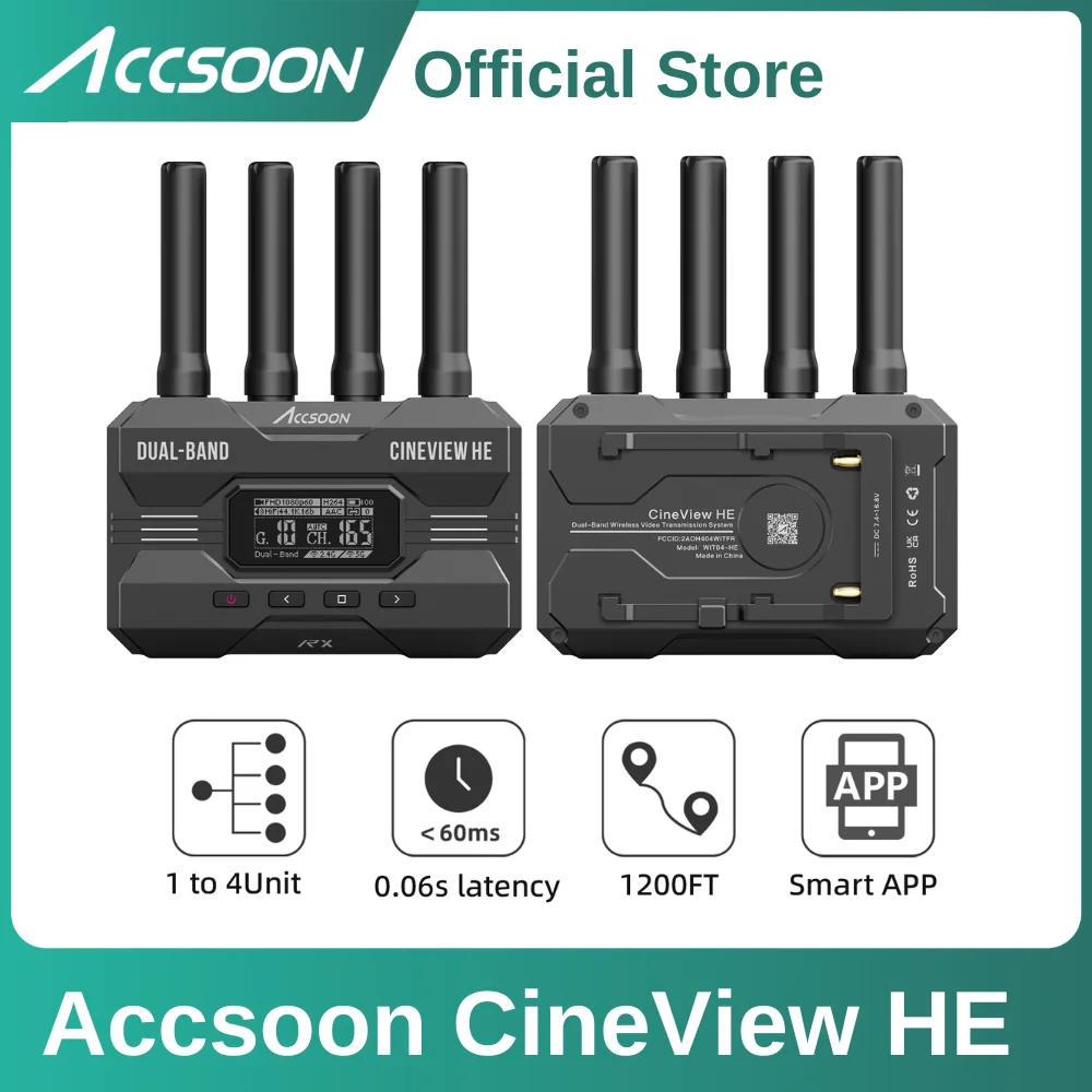 ACCSOON CineView HE HDMI Video Transmitter Receiver for Camera Wireless 2.4GHz/5GHz Dual Band for UVC Live Streaming Monitor
