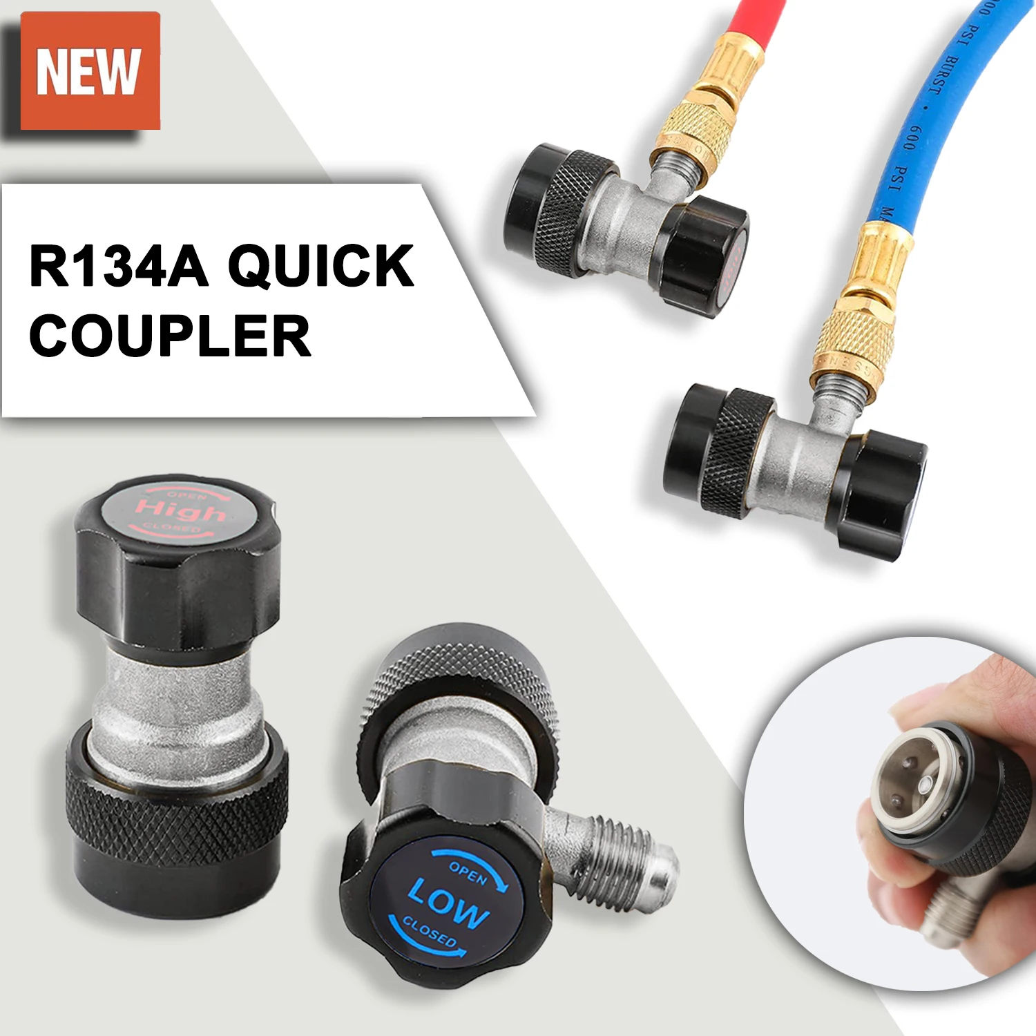 1 pair R-134A Manual Quick Coupler Adapter HP and LP Refrigerant Fittings 1/4 SAE Connectors for Car Air Conditioning Recharge
