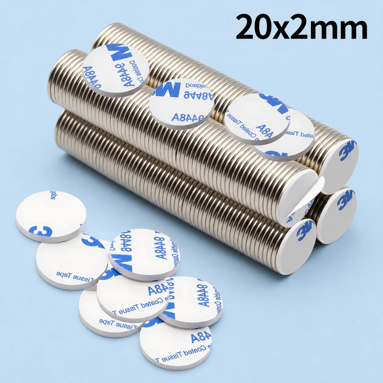 Strong Neodymium Magnet Durable Iron Magnetic Material Round Disc 20x2mm with Adhesive Anti Rust for Kitchen Decoration