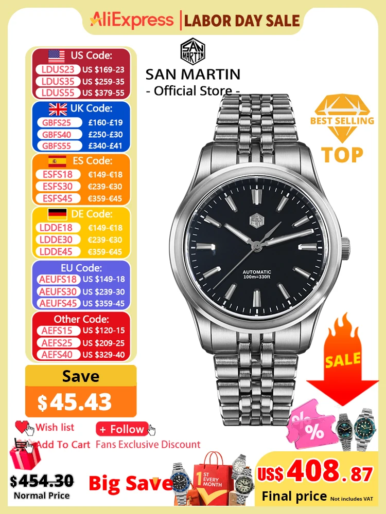 San Martin 36mm 39mm Gada Classic Simple Enamel Dial Miyota 90S5 Original Design Dress Men Automatic Mechanical Watch SN0144