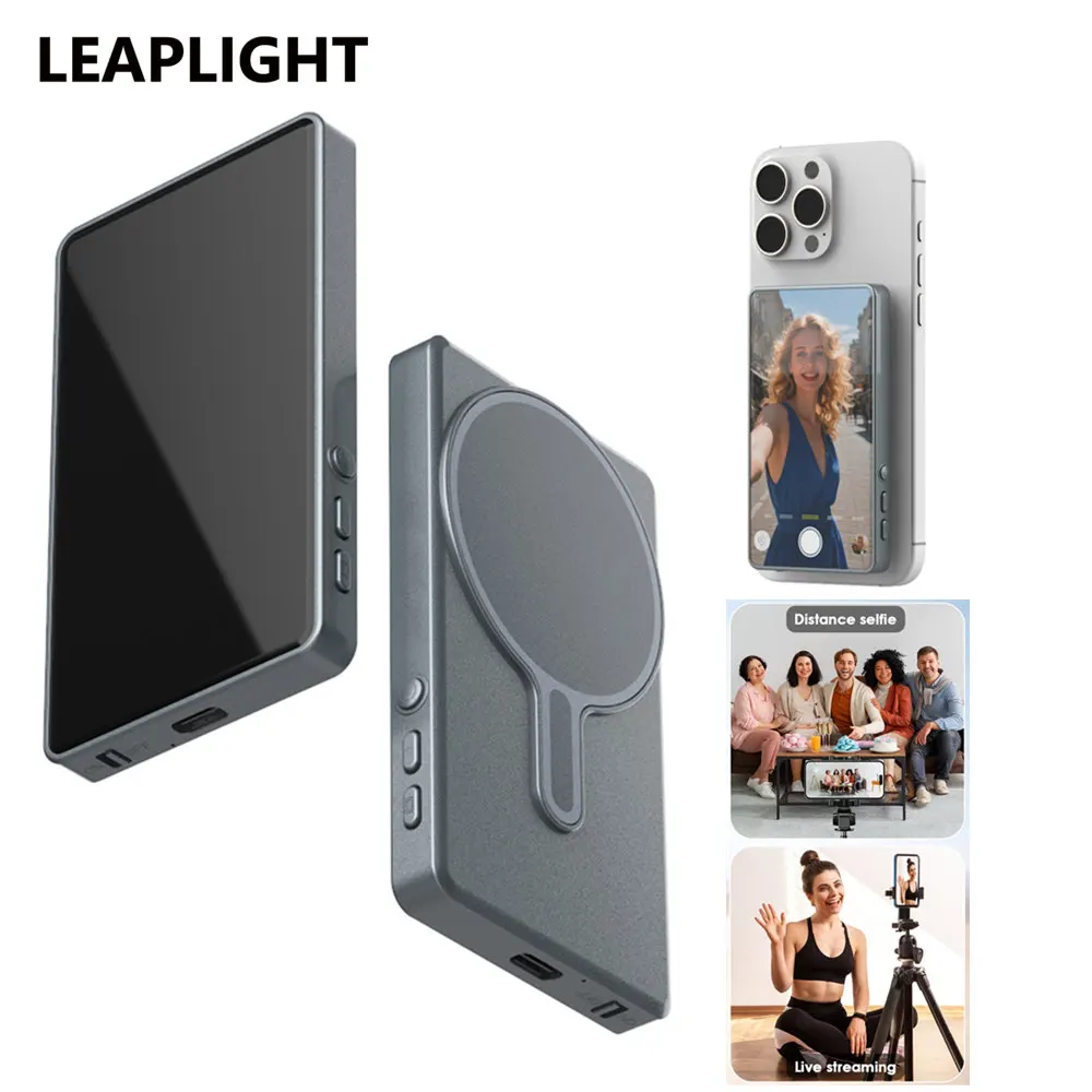 Phone Magnetic Selfie Monitor Screen w Wireless Remote 1080P Rear Camera Mount for iPhone Android Recording Vlog Live Stream