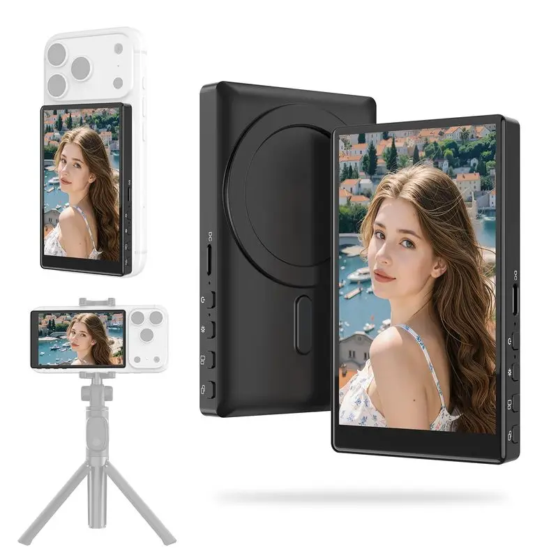 Magnetic Phone Vlog Selfie Monitor Screen, Wireless Back Camera Monitor for Live Streaming & Video Recording, iPhone & Android