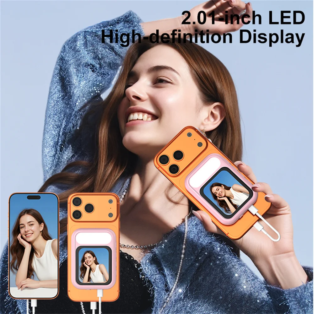 Magnetic Phone Display Monitor with Fill Light Wireless Rear Camera Selfie Screen for iPhone 17-12 Android Recording Vlog Video