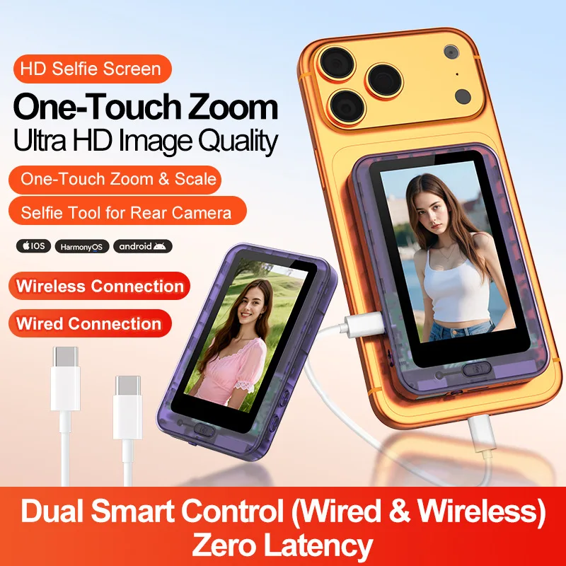 Magnetic Vlog Selfie Monitor for iPhone Android Wireless Mirroring Projector Back Camera Screen 3.5-inch Portable Phone Display