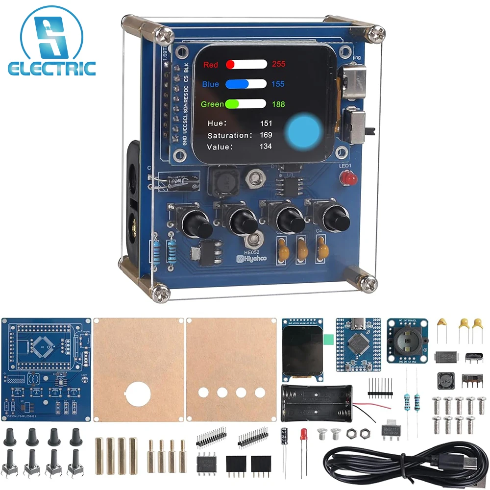 DIY Color Recognition Soldering Practice Kit with TCS34725 Sensor 1.69'' TFT Display STEM Electronics Project to Learn RGB HSV