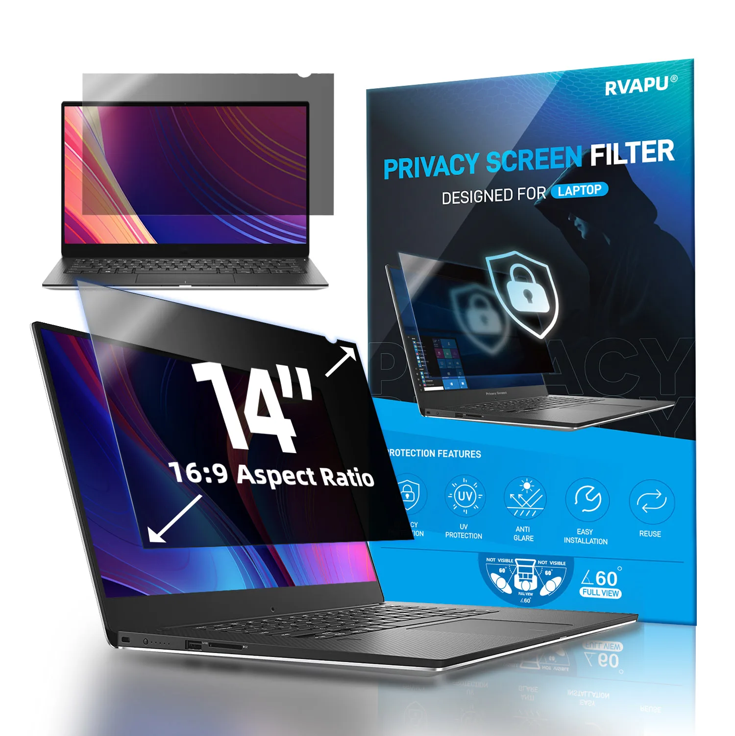 For Laptop 14 inch Privacy Anti-peep/spy Removable Screen Protector Notebook PC Computer Blue Light Filter Film For 16:9 Ratio