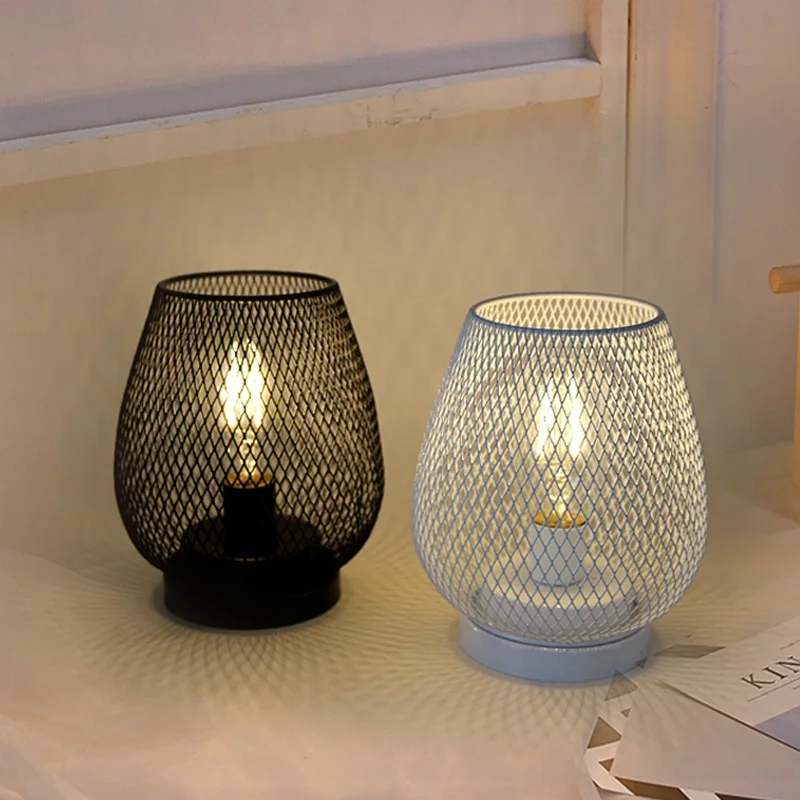 Decorative LED Table Lamp, Iron Crafts, Silk Screen, Small Night Lamp, Bird Cage Type, Industrial Wind, Personality