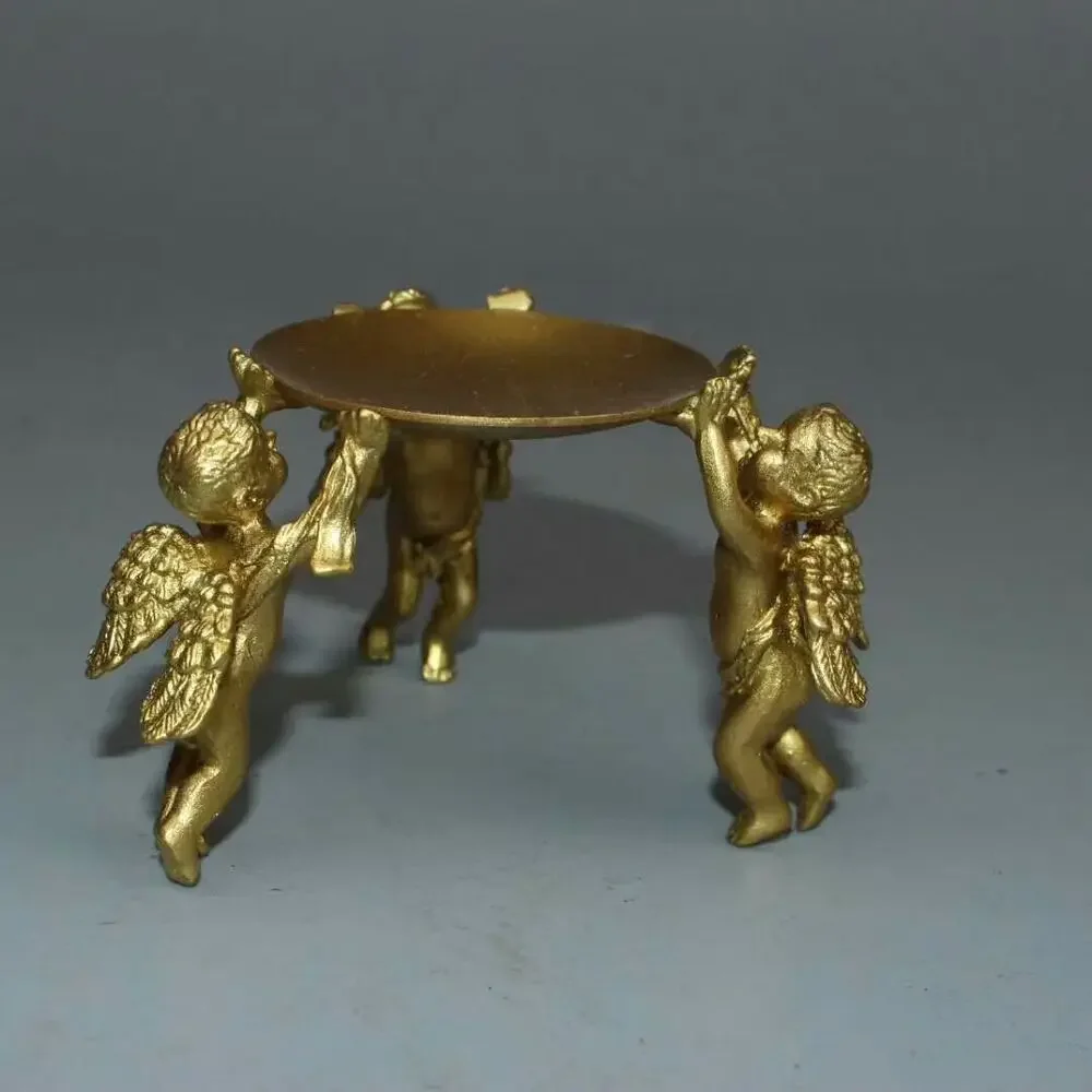 Chinese Brass 3 Angel Oil Lamp Candle Holder Candlestick Statue