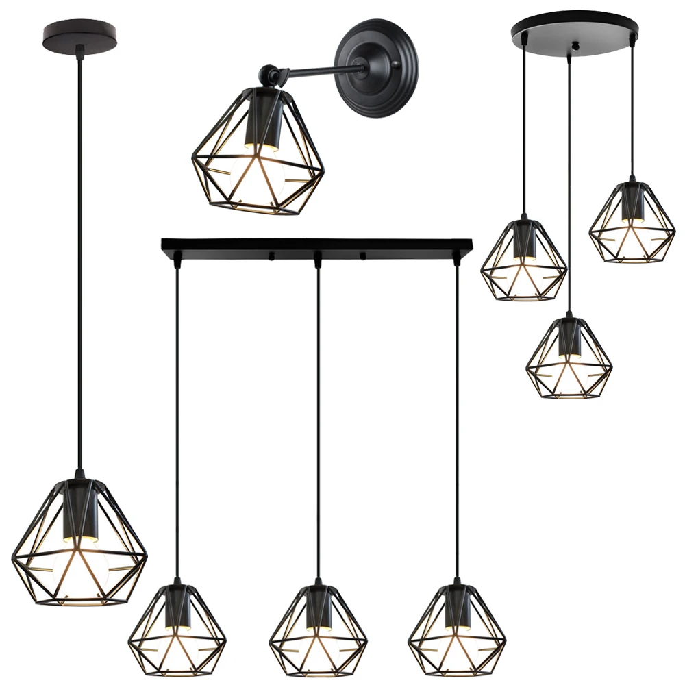 1/3 Heads Nordic Retro Loft Hanging Lamp Fixtures E27 LED Pendant Light Kitchen Restaurant Living Room Cafe Home Decor Lamps