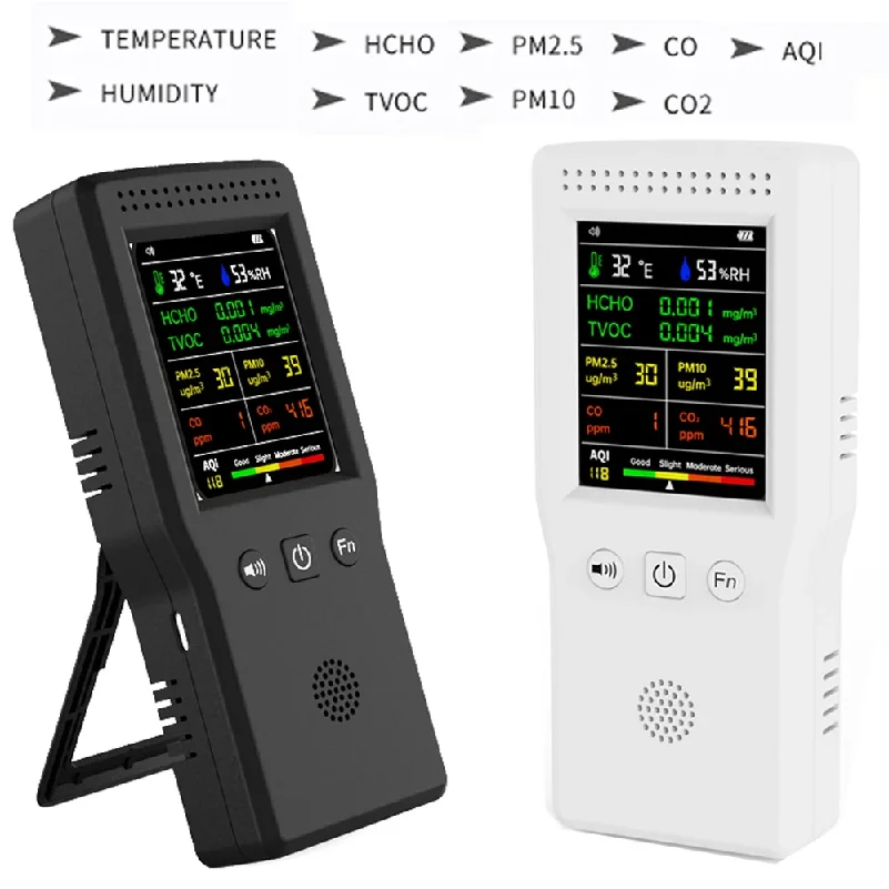 9 In 1 Air Quality Detector PM2.5 PM10 HCHO TVOC CO CO2 AQI Temperature Humidity Multifunctional LCD Digital Air Quality Monitor