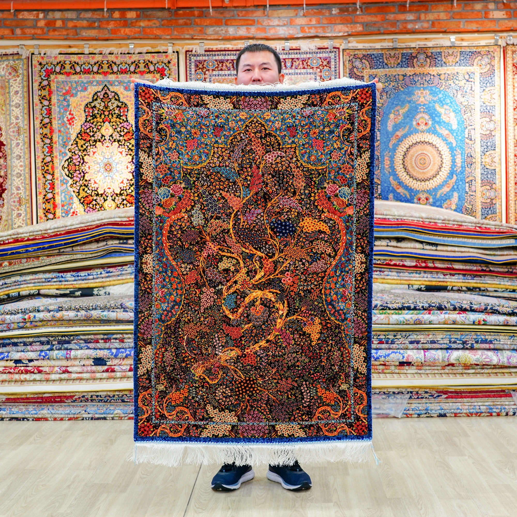 80x125cm Silk Turkish Carpet Old Look Stunning High Density Oriental Vintage Handmade Soft Rug for Premium Living Room Bed Decor