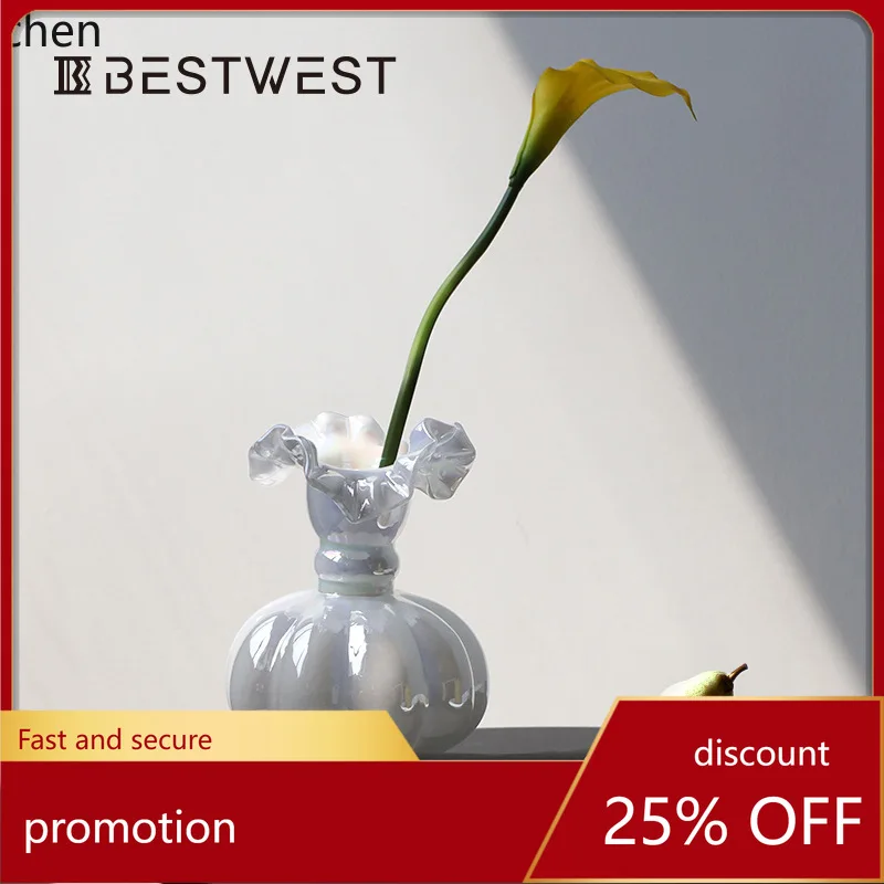 YFY ruffled edge glass vase - premium home decor, living room light luxury floral arrangement