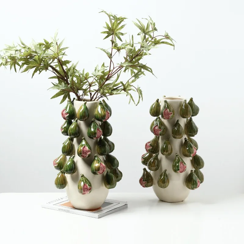 Modern Pastoral Style Hand Painted Fig Ceramic Vase Premium Home Decor Living Room Table Flower Arrangement Art Craft Ornament